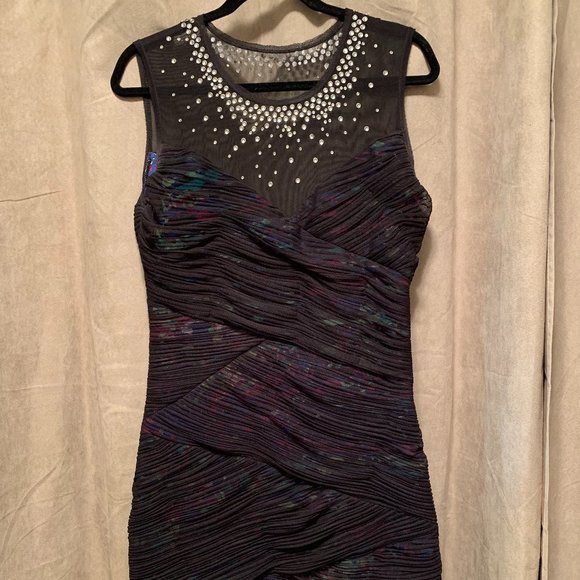BCBG Black Dress Sheer Jewelled Accents - Picture 1 of 4